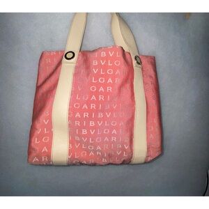 Bvlgari Logo Mania Pink Canvas Tote